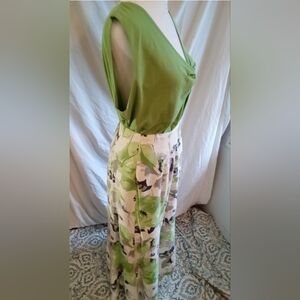 Cato Green and Cream Floral Midi Skirt with Top. 18W/XL